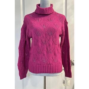 Liz Claiborne Wool Blend Open Hand Knit Sweater Jumper Pink Long Sleeve Size S